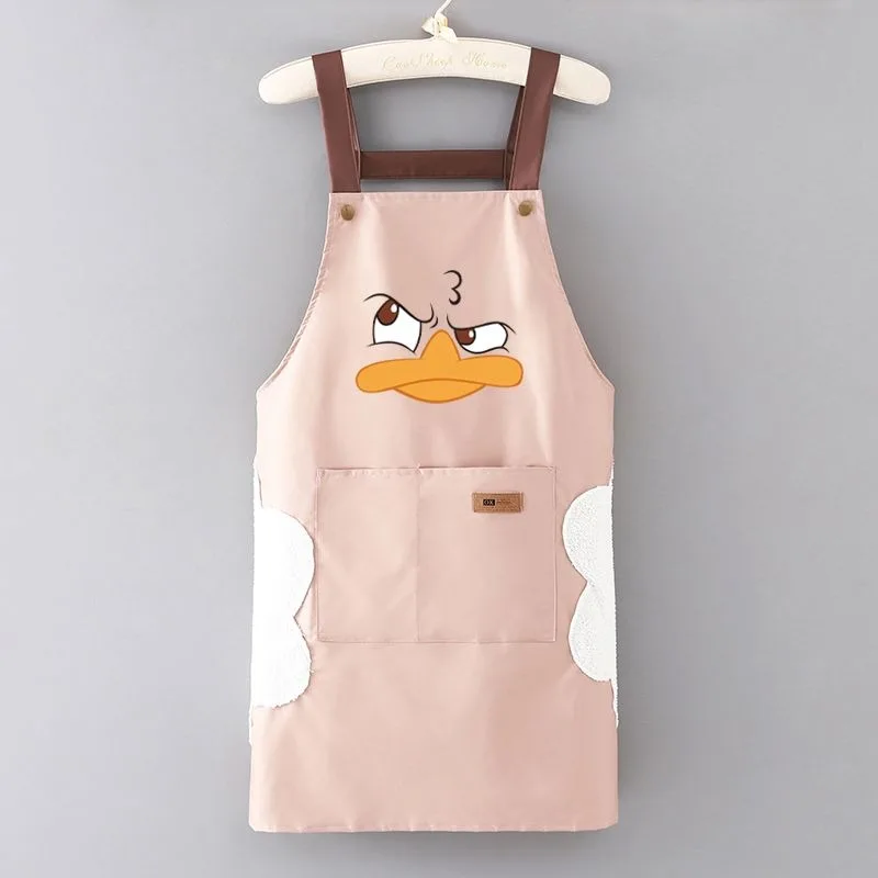 Waterproof Kitchen Apron With Pocket Restaurant Cooking Apron Working Uniforms Kitchen Cleaning Duck Printed Pattern Cloth Apron