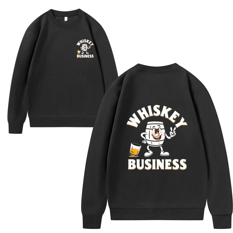 Men's Sweatshirt Black Whiskey Business Cartoon Print for Casual Wear