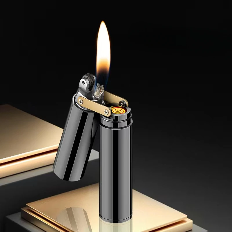Creative Kerosene Lighter Smoking Cool Metal Torch Windproof Cigarette Case Portable Mini Grinding Wheel Lighter Men\'s Gift
