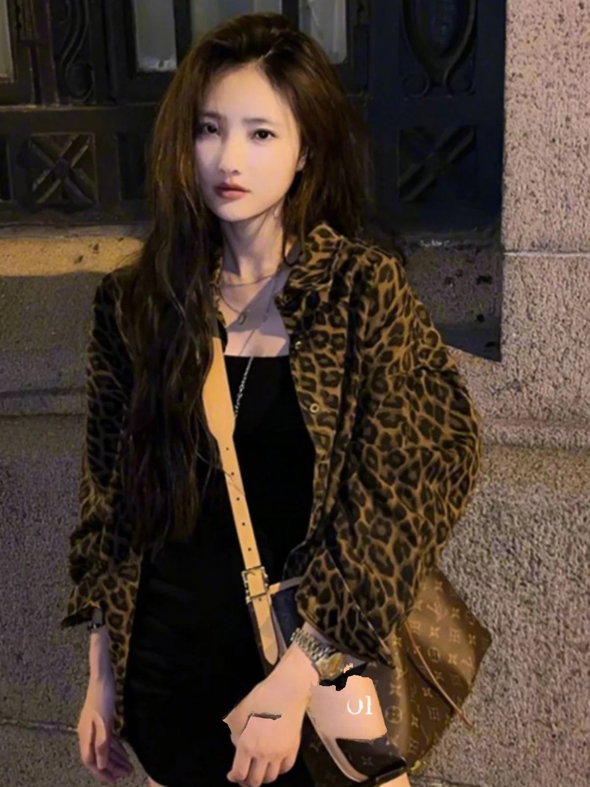 Trendy Leopard Print Blouse Hong Kong Style Retro Outerwear Women's Autumn New Design Loose Mid-Length Open Cardigan Small Top