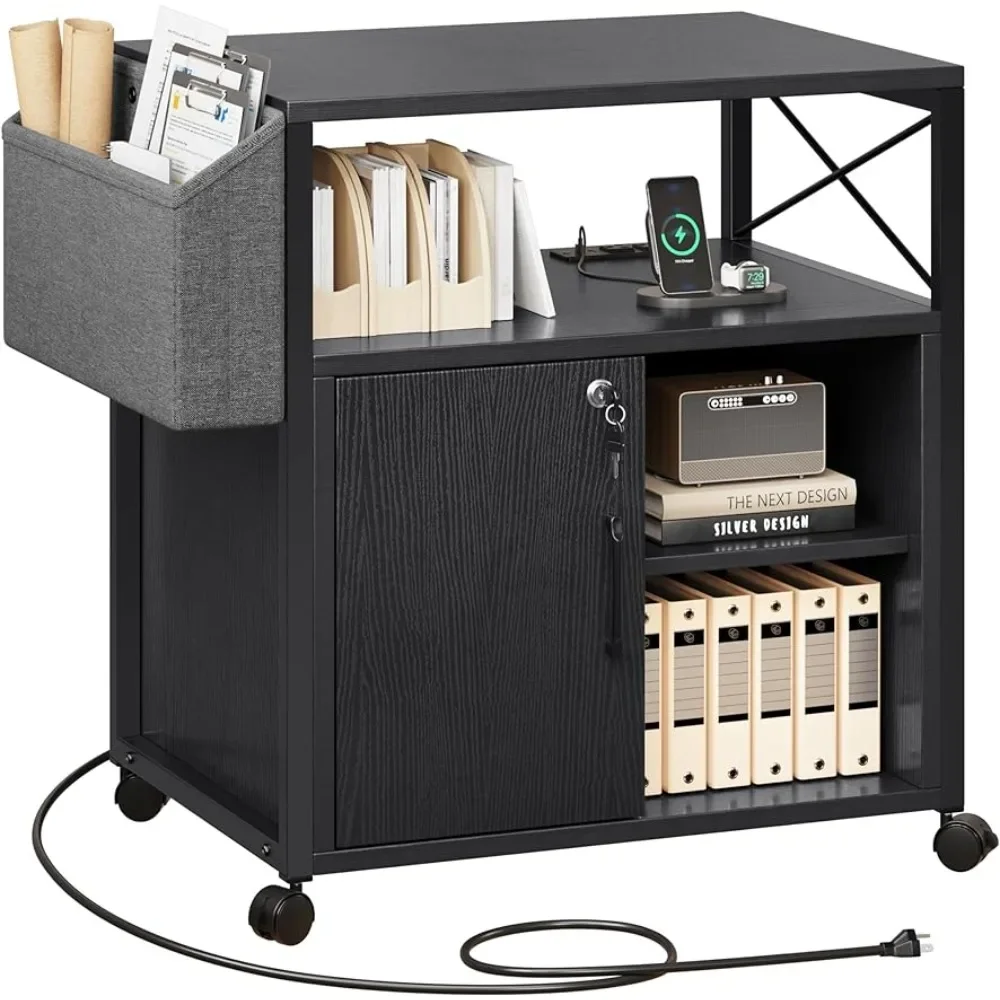 Wooden Printer Stand With Storage Filing Cabinets Locking Filing Cabinet for Home Office Side Pocket Black Freight Free