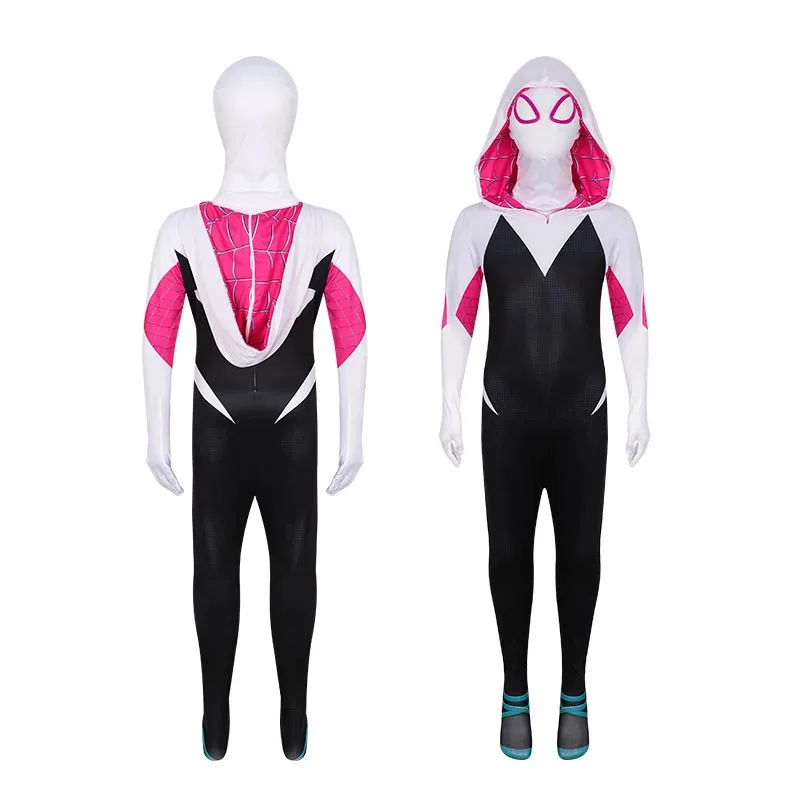 أزياء Gwen Stacy التنكرية للأطفال البالغين للهالوين Zentai 3D Spider Gwen مع قناع بذلة