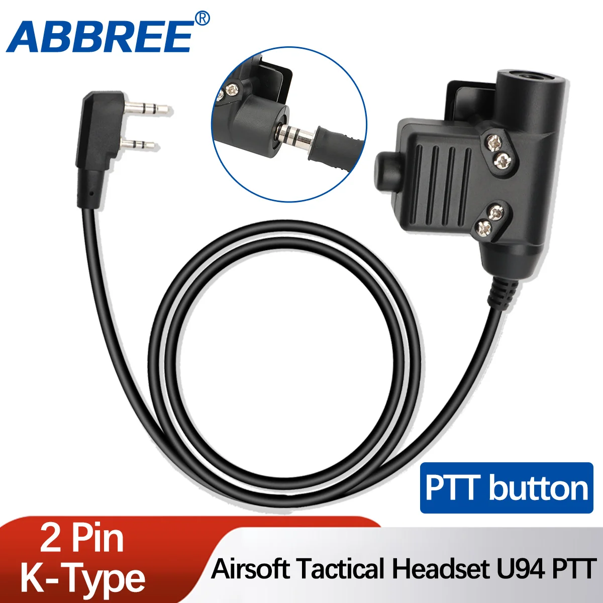 

ABBREE Airsoft Tactical Headset U94 PTT with Button for Baofeng UV-5R UV-S9 Plus UV-21 17 Pro 2Pin Radio