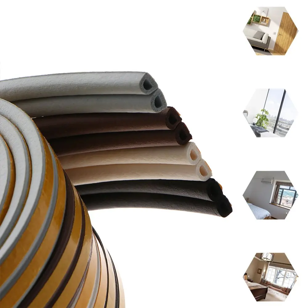 5/10m D/E/P/I Type Self Adhesive Window Door Seal Strip Foam Draught Excluder Dustproof Noise Insulation Anti Collision Tape