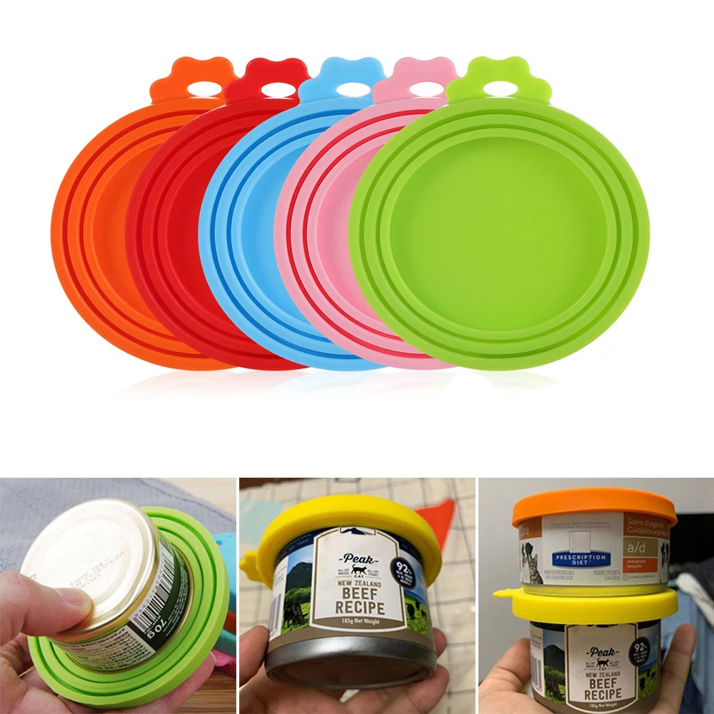 3In1 Silicone Reusable Soft Pet Seal Feed Cans Lid Keep Food Fresh Cover Flexible Storage Household Cup Glass Bottle With Spoon