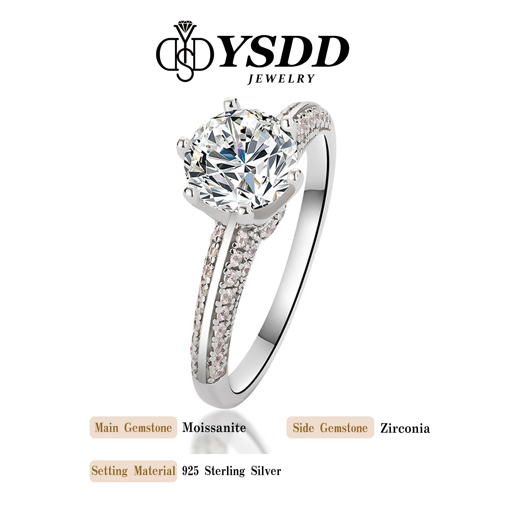 #305 YSDD Genuine 1 ct D color moissanite inlaid women's wedding ring S925 sterling silver ring flower shape silver women's ring