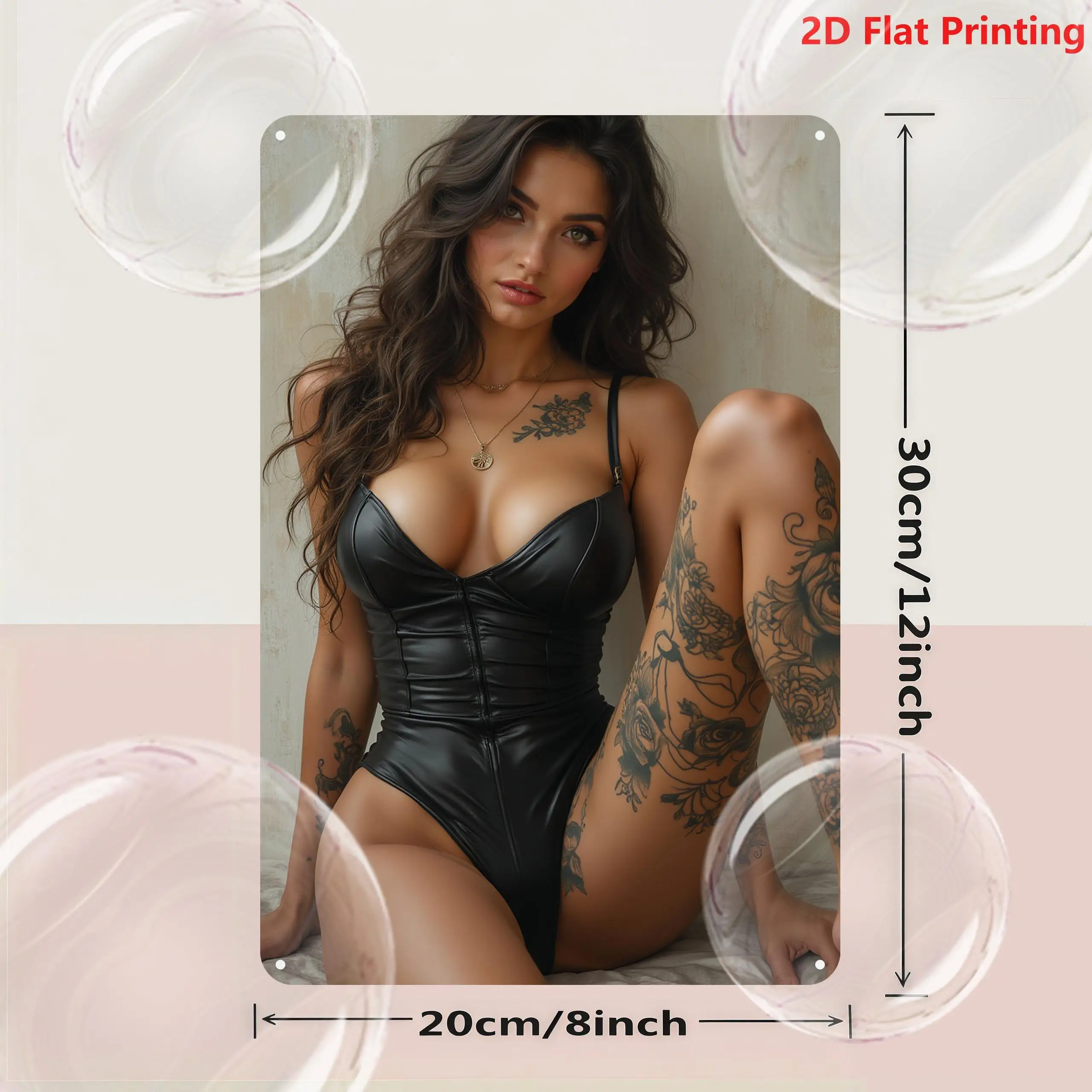 Retro Metall Tattoo Lady Wandkunst Vintage Schwarz Weiß Bar Deko Eisen Schild 8x12