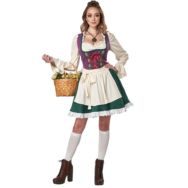 Damen Karneval Oktoberfest Kostüm Bayerisches Traditionelles Fräulein Kellnerin Cosplay Halloween Bühnen-Partykleid – Detail 2