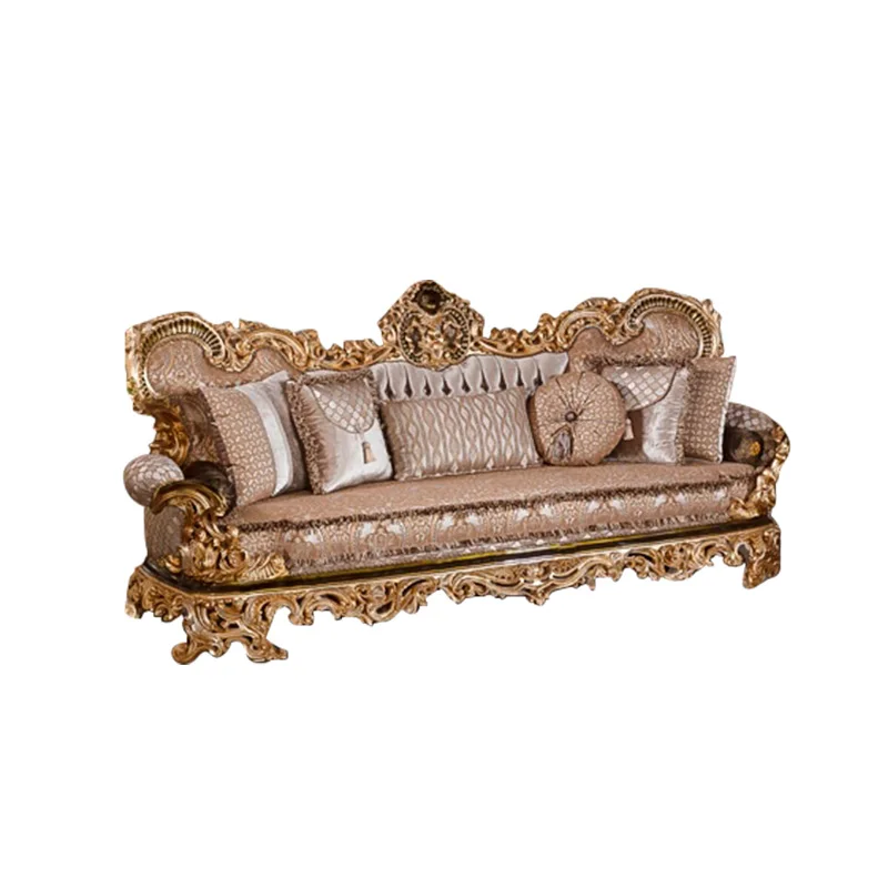 

European luxury solid wood carved cloth sofa coffee table TV cabinet large living room sofa villa furniture customization