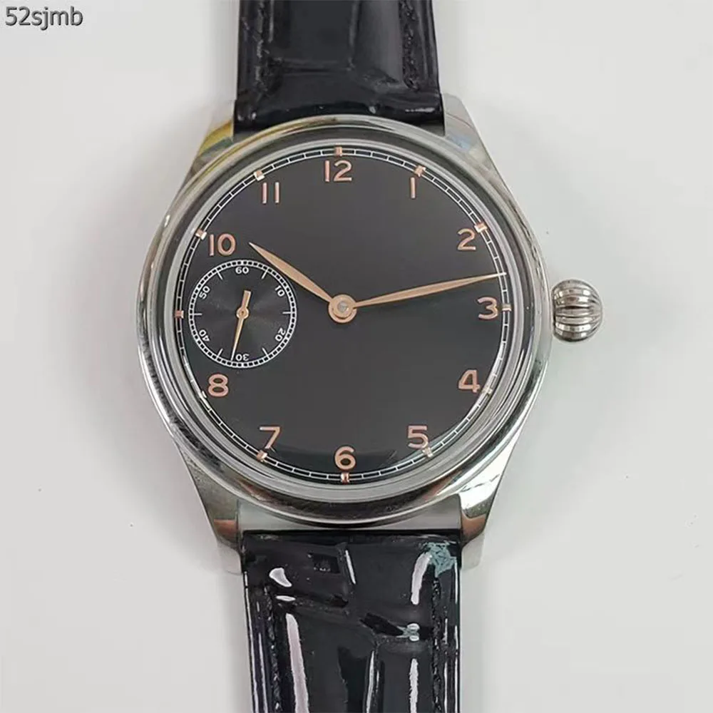 الرجال الفاخرة الميكانيكية ساعة مخصصة GEERVO لا شعار الطلب حزام من الجلد ETA6497 الهيكل العظمي حركة العلبة الميكانيكية الطيار ساعة