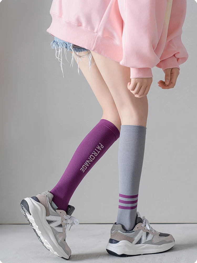 Fashion Personality Left Right Colors Women's Calf Socks Tight Sports Fitness In Tube Socks Lolita Hottie Elastic Pressure Socks