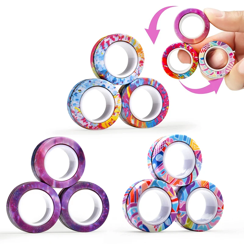 3Pcs Magnetic Rings Fidget Toy Set Adult Fidget Magnets Spinner Rings Fidget Pack Great Gift for Adults Teens Kids