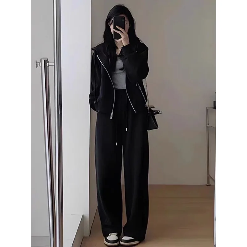 Women's Fashion Korean Version Sports Suit Spring Autumn New Loose Young Hooded Sweater Straight Trousers Casual 2 Two piece Set
