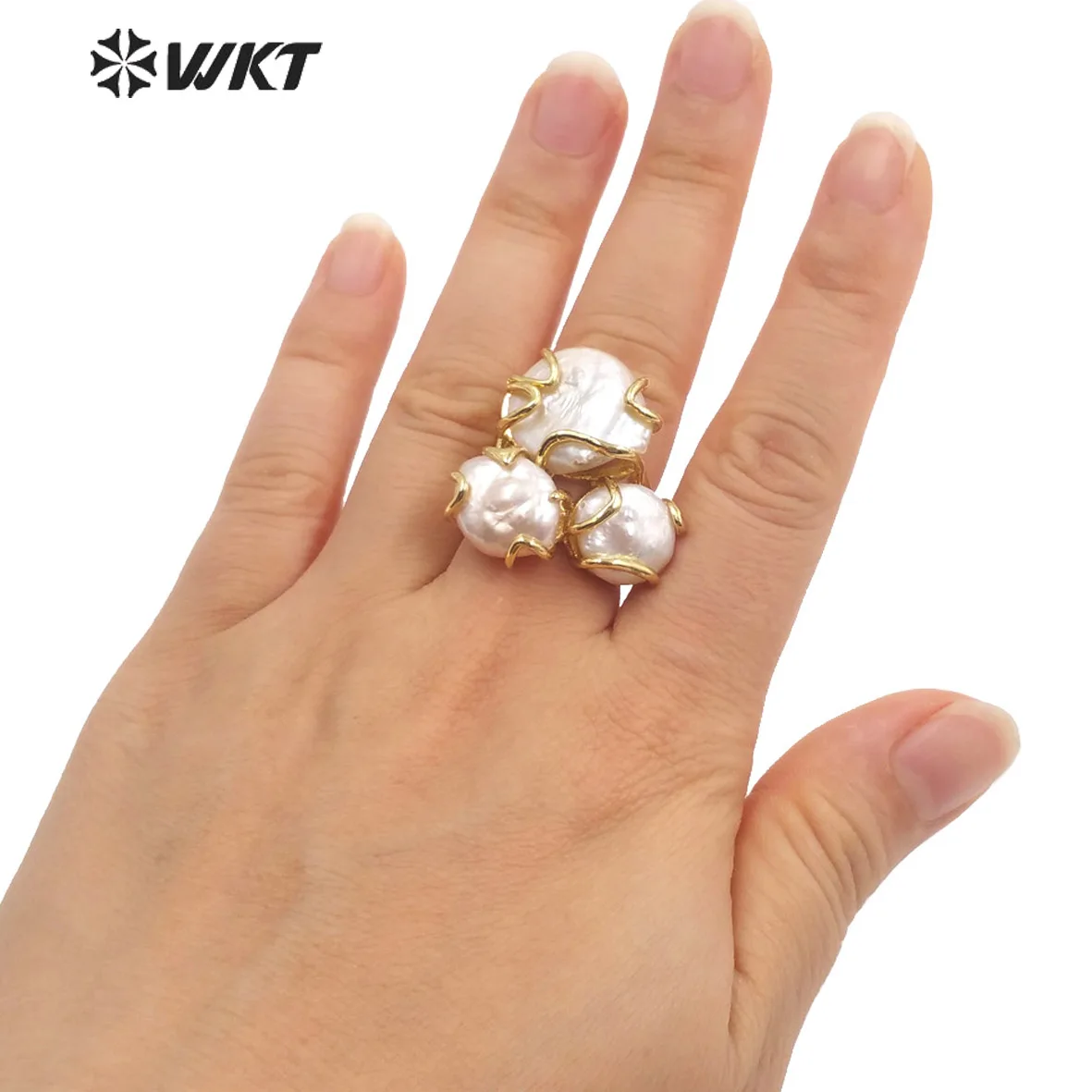 WT-MPR038  WKT 2022 Hot Style Freshwater Pearl Finger Ring Gold-Plate Fashion Adjustable Beautiful Women Trend
