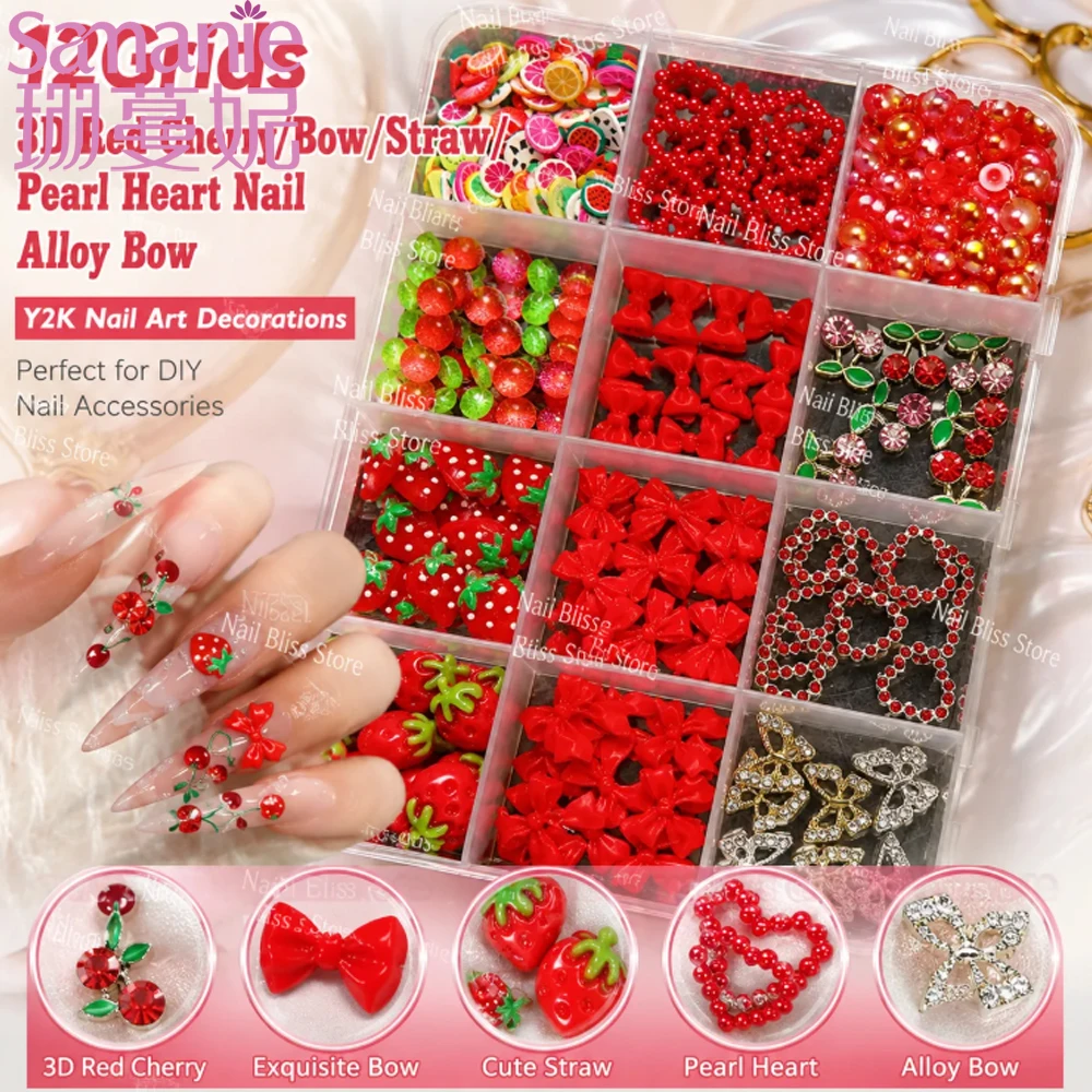Nail Art Red Cherry - 12 Grades de Decorações 3D para