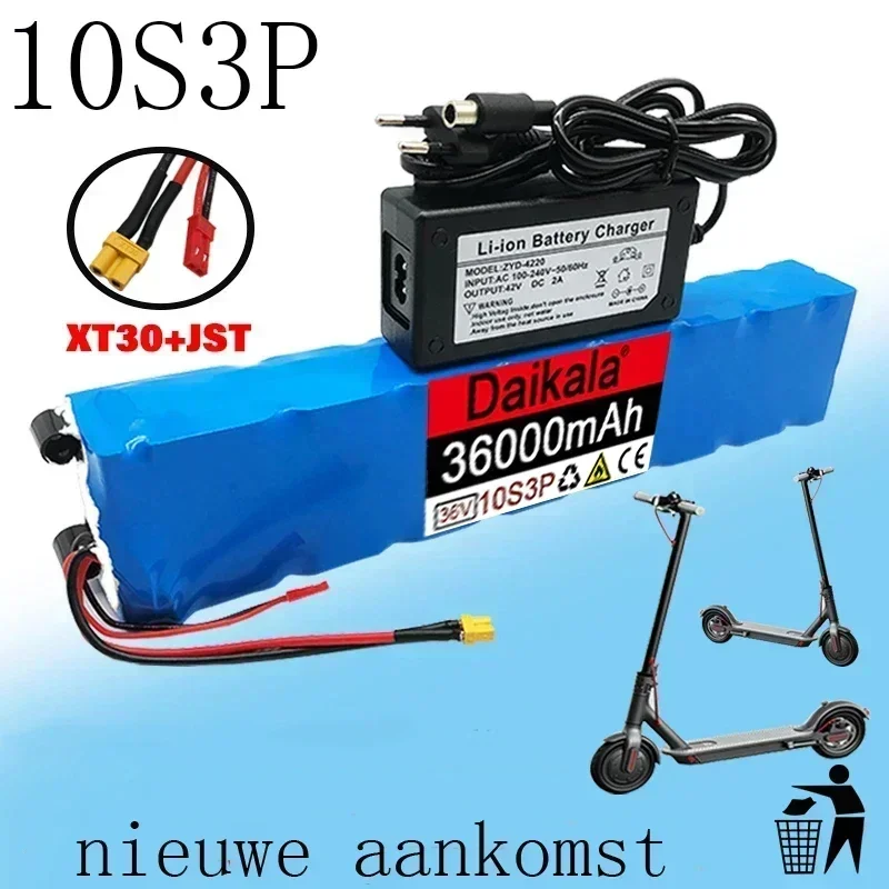 

36V 10S3P 36000mAh 18650 Lithium Battery 250W-500W 42V 36ah Suitable for Electric Scooters, Large Capacity Battery Super Durable