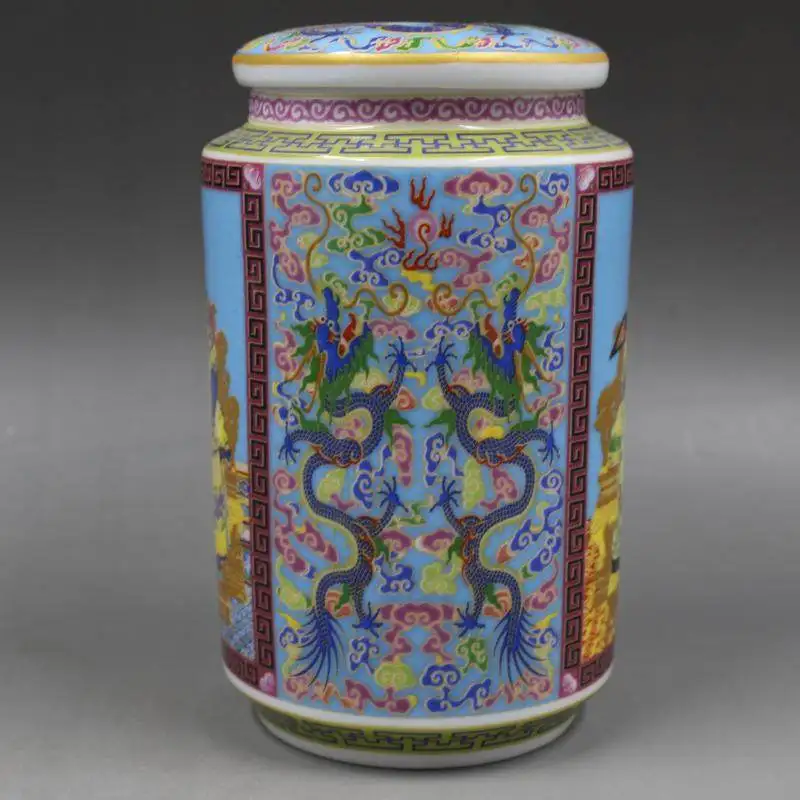China collect  Antique porcelain ornament Colour Enamels Porcelain figure pattern Emperor Qianlong Animal Dragon Tealeaves Pot