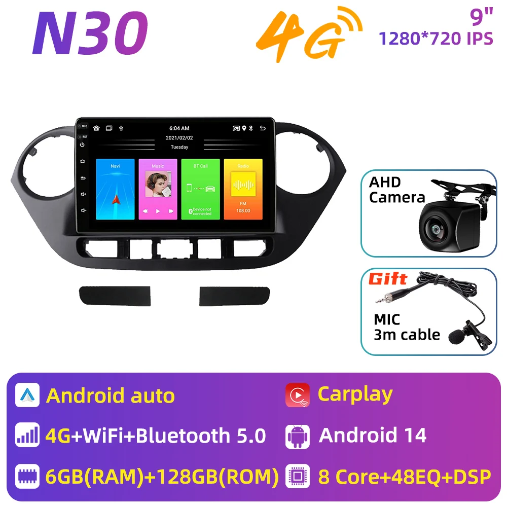 Carplay voor Hyundai Grand i10 2013 - 2018 Android Auto Multimedia Autoradio GPS Navigatie Autoradio 2 Din Head Unit Stereo DSP - afbeelding 1