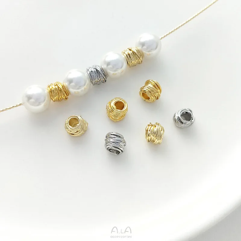 Bead Wholesale Color Retention 14K Light Gold 18K Gold Woven Thread Ball Through Hole Bead DIY Pearl Bracelet Jewelry Accessorie