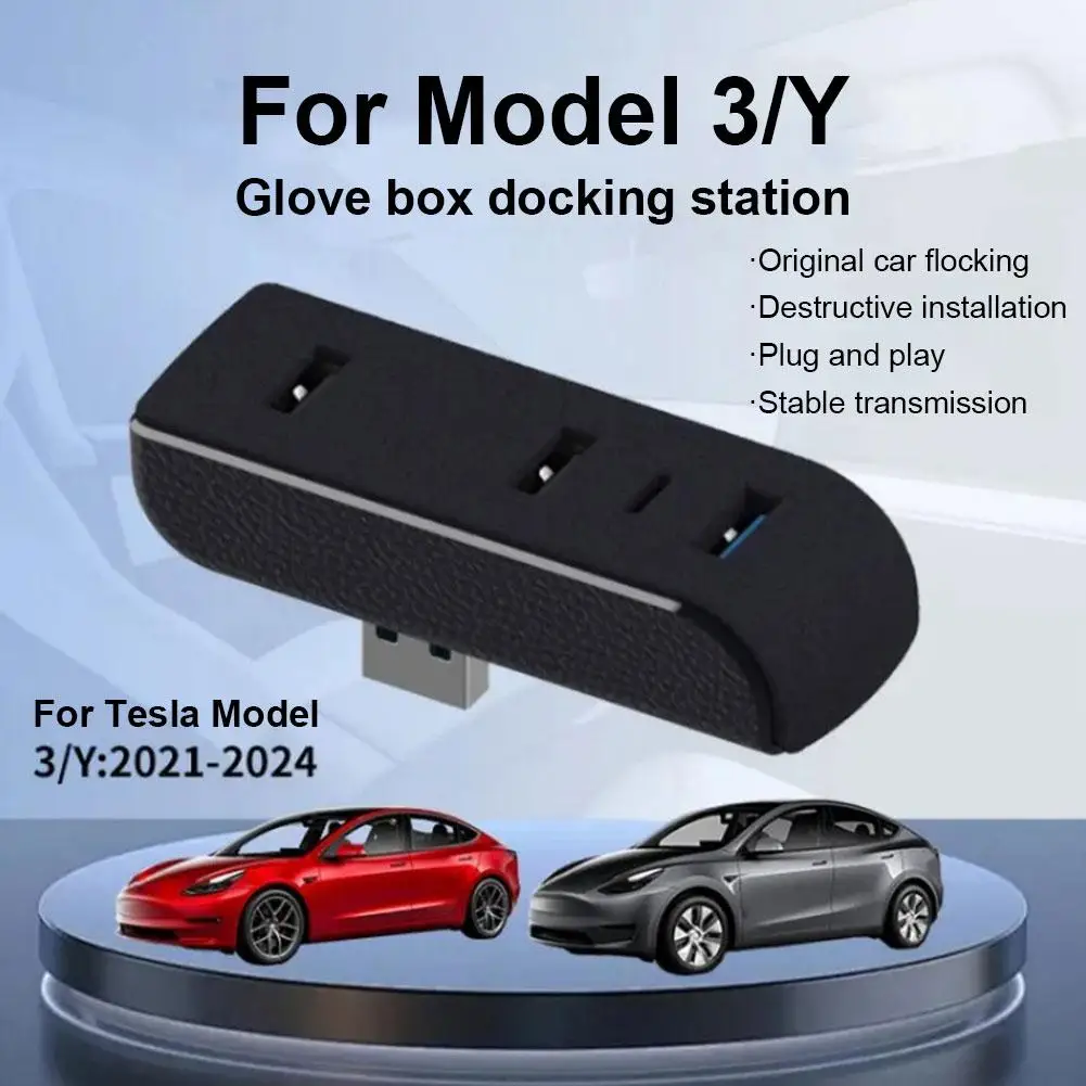 Car Docking Station For Tesla Y 3+ Y Juniper Usb Hub Ports Car 4-in-1 Usb Extender Charger Upgrade Data Transfer D0z0
