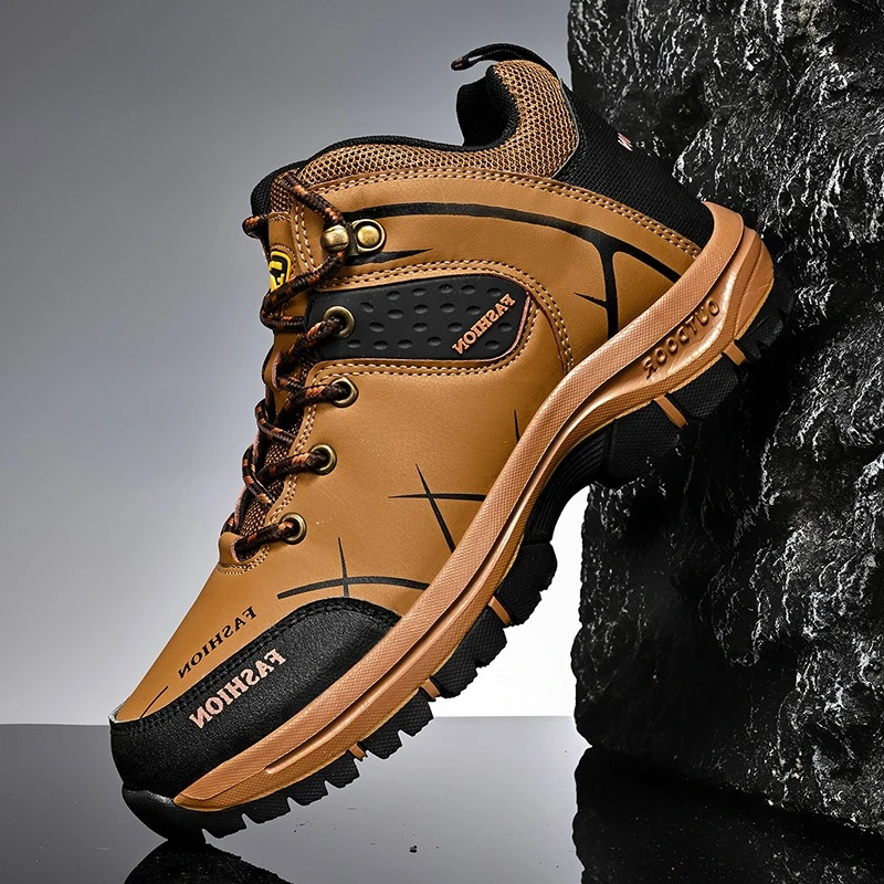 

Men Boots Leather Waterproof Hiking Shoes Comfortable Durable Mountain Camping Shoes Non-slip Outdoor Climbing Travel Sneakers