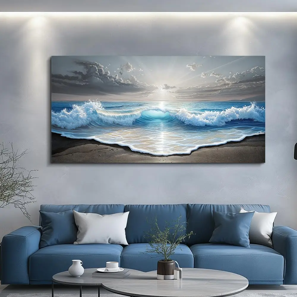Modern Blue Sea Landscape Canvas Painting Poster and Prints,Nordic Style Wall Art For Living Room Home Deacor No Frame