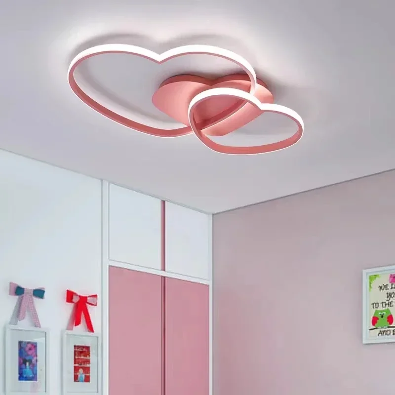 Modern Room Decor Cute Ceiling Lights for Kids Room Baby Girl Bedroom Heart Shape Ceiling Lamp Princess Pink Chandelier Lighting