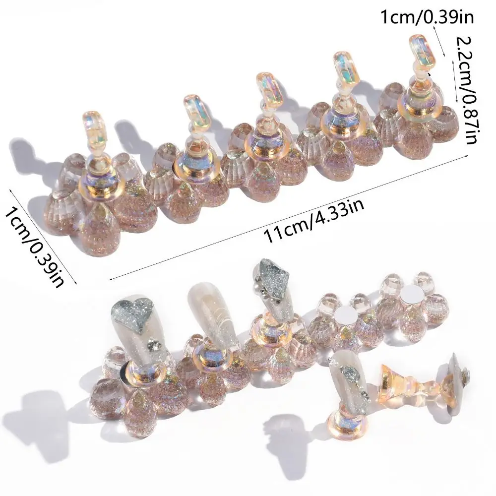 Support magnétique pour ongles en forme de fleur de cristal, presse sur 5 supports pour ongles, Kit d'affichage pour Nail Art, Base acrylique magnétique forte