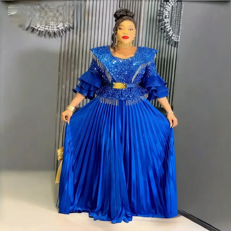 

Африканские вечерние платья больших размеров с блестками для женщин, новинка 2023 года, модное свадебное вечернее платье Dashiki Ankara, элегантное мусульманское платье макси