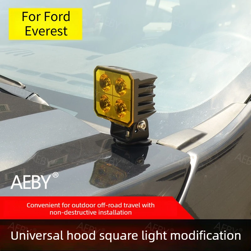 

For Ford Everest 2015-2021 Small square light on machine cover,Hood Spotlight Golden Eye Fog Light,Fixed without drilling