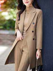 Women Work Business Wear Pant Suit Khaki Black Beige Long Blazer 2 Pieces Set Female Office Ladies Formal Jacket and Trouser