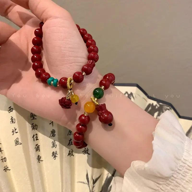 Cinnabar Bracelet for Men and Women This Life Year Lotus Beads for Wealth and Treasure High-end Jewelry Shattered Tai Sui Gift