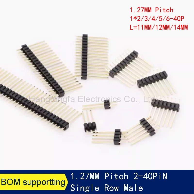 10pcs 1.27mm Pitch Gold Plated Male 40P 1*2 10P Long Pin Header Strip Single Row Straight Socket Connector Length 11mm 12mm 14mm