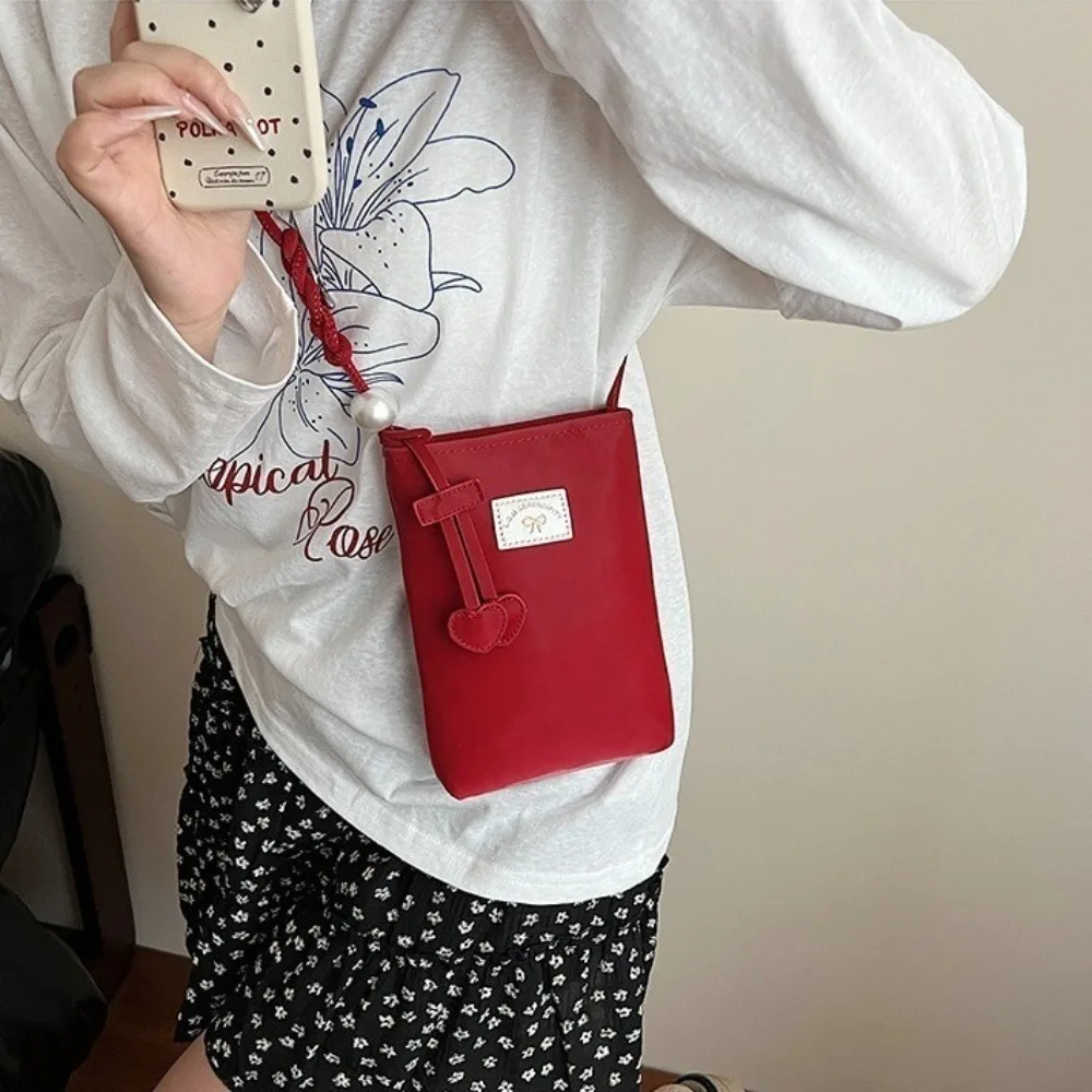 

PU Leather Mini Crossbody Bag Solid Color With Heart Pendant Small Square Bag Multifunctional Korean Style Single Shoulder Bag