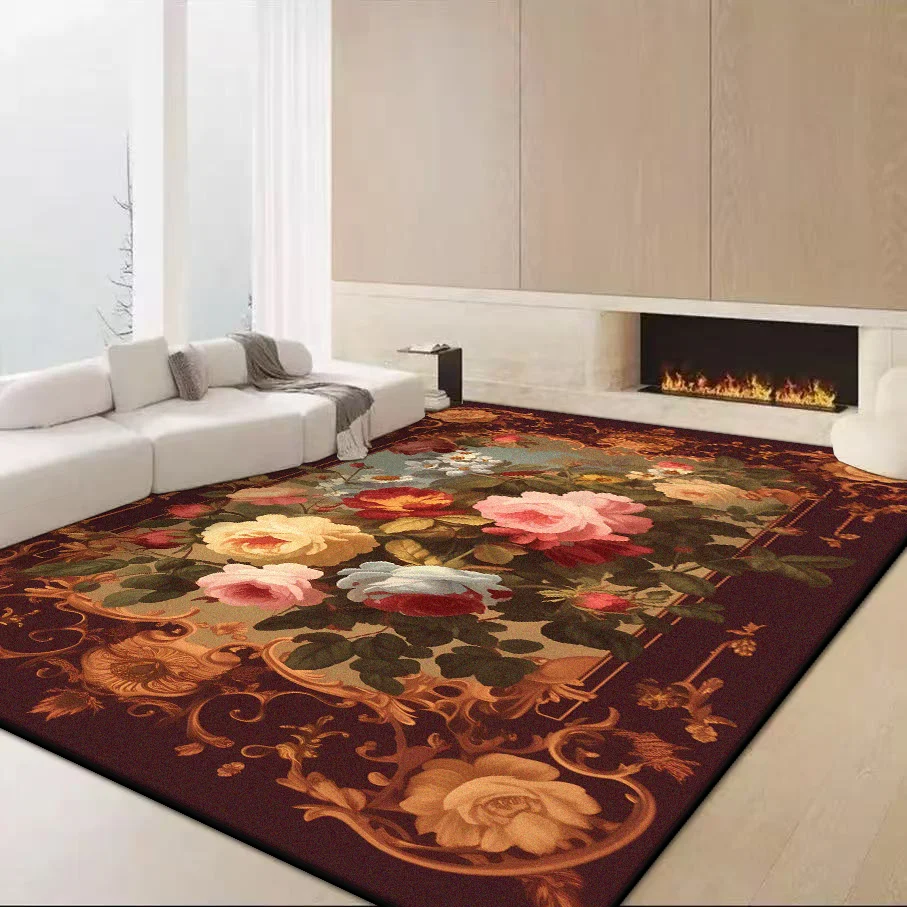 سجادة مضادة للانزلاق على الطراز الأوروبي لغرفة المعيشة، سجاد بتصميم زهور لغرفة النوم، سجادة طاولة أريكة ناعمة قابلة للطي، سهلة التنظيف، مقاس كبير