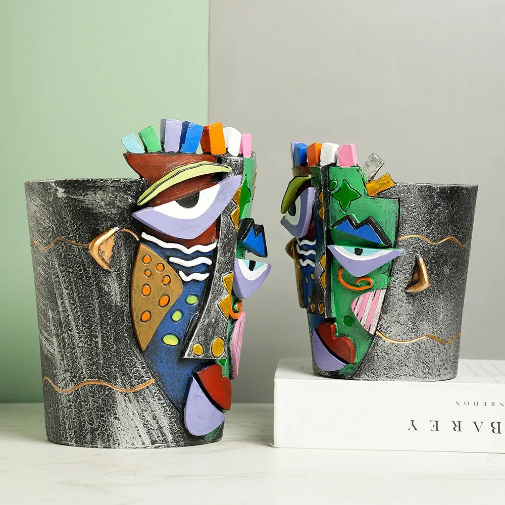 Abstract Face Flower Pot Picasso Style Unique Head Vase Planter Container with Drainage Hole for Home Garden Decoration Gifts