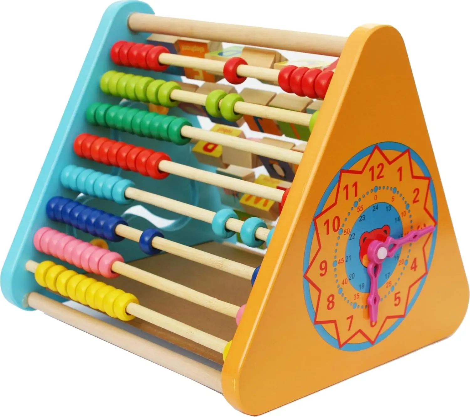 1Pc 5-in-1 Wooden Educational Toy, flip board alphabet abacus clock design, Montessori learning toy for kids early enlightenment