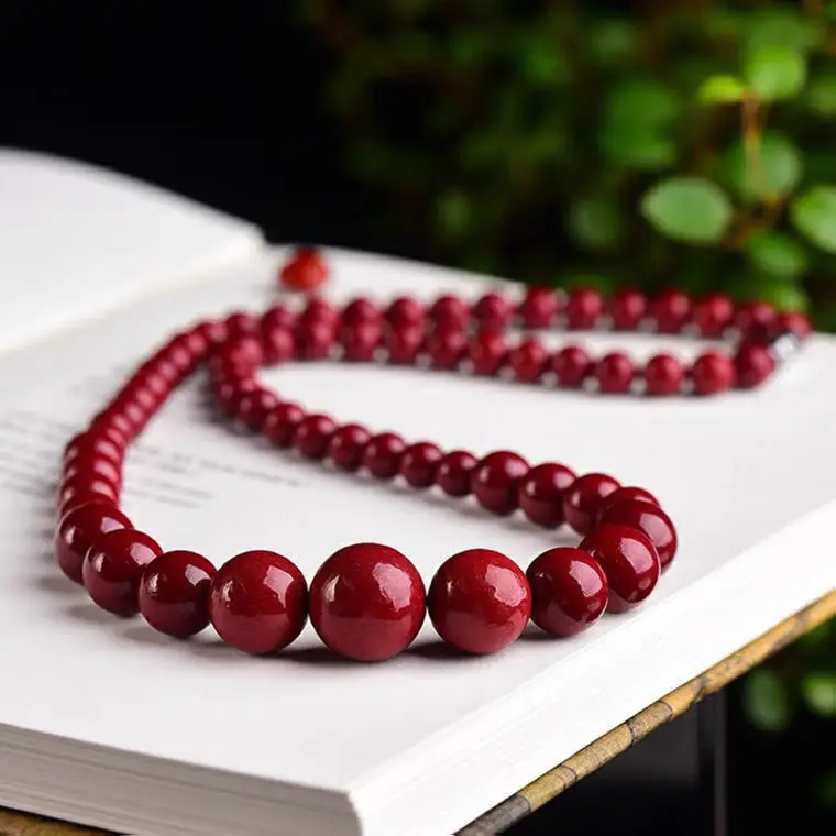 Natural Red Organic Cinnabar Jade Beaded Necklace Women Healing Gemstone Jewelry Genuine Cinnabar Crystals Round Beads Necklaces