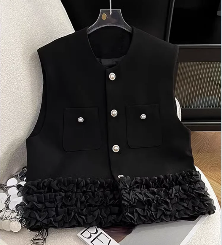 

Single Breasted Women 2025 Summer New Lace Vest White Black Coats
