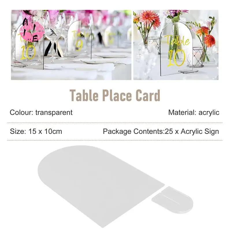 A11E-25 Sets 4 X 6 Inch Clear Arch Acrylic Sign With Stand Blank Arched Round Top Sheet Arch Table Numbers For Wedding