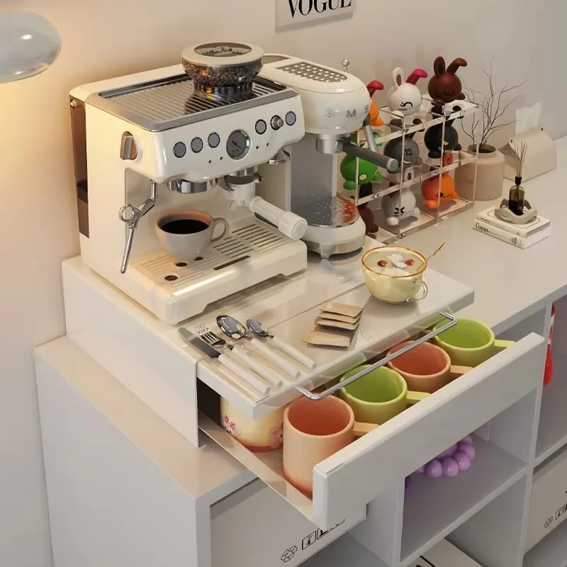 Kitchen microwave oven oven coffee machine with drawer rack, desktop household double-layer rice cooker telescopic storage rack