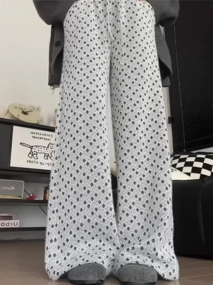 

Extra Large 300 Pou Lazy Wave Dot Straight Leg Pants Women's Autumn Winter Soft Cozy Knitted Rope Waist plus Size Slimming...