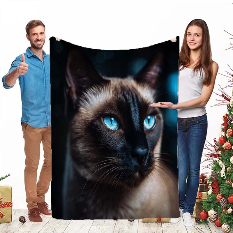 

Glam Style Cat Print Flannel Throw Blanket, Soft Polyester, Digital Print, Non-Woven Craftsmanship