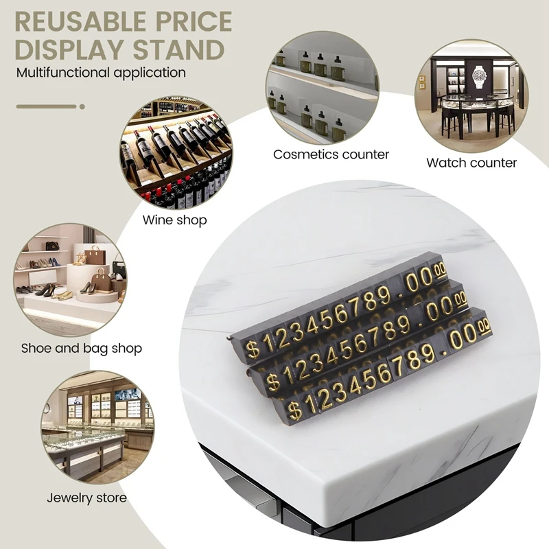 20 Sets Price Display Square Adjustable Price Tag For Price Display Counter Stand Number Letter Dollar Price Block Kit