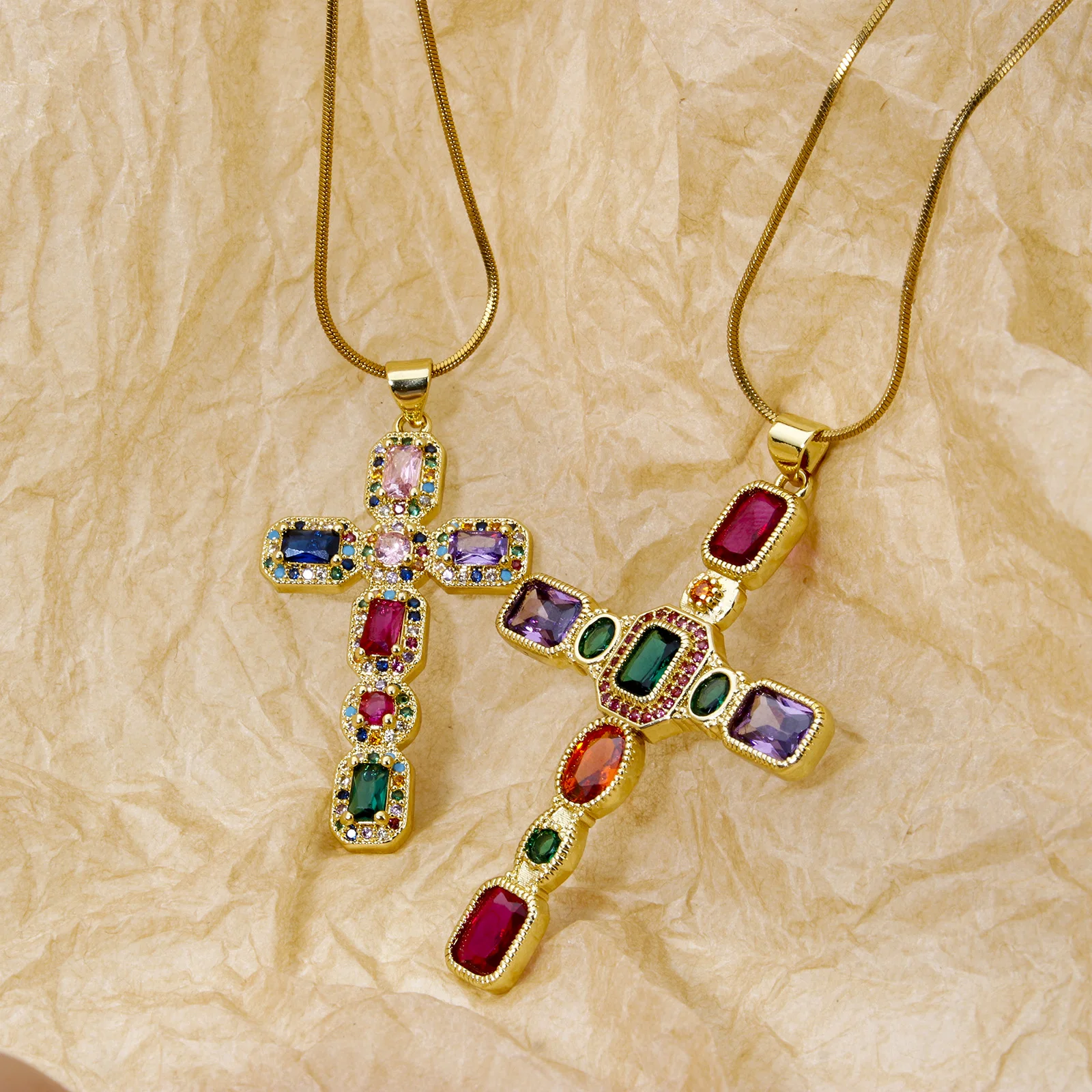 1pc Religious Gold Color Cross Brass Pendant Colorful Rhinestone Earrings Charms for Women Party Jewelry Necklace DIY Findings