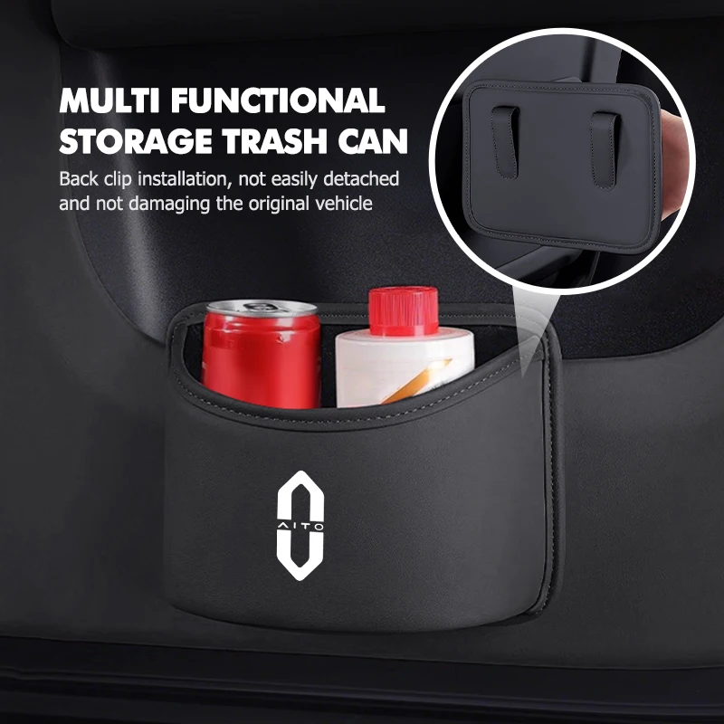 Leather Car Trash Can Suspended Garbage Bin Storage Bag For Aito M5 M7 2022 2023