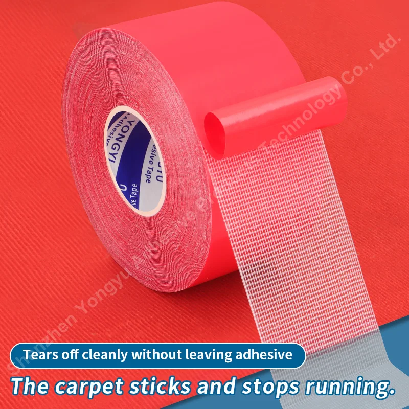 Double Sided Cloth Tape Red Fixed Carpet Decoration High Adhesion Flexibility Durability Transparent Hand Tear No Trace Floor