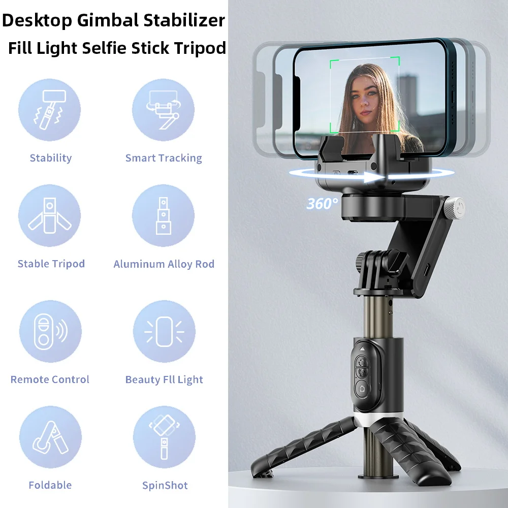 Desktop Handheld Gimbal Stabilizer Fill Light Selfie Stick Tripod Wireless Remote Portable Phone Stand Holder for Cell Phone