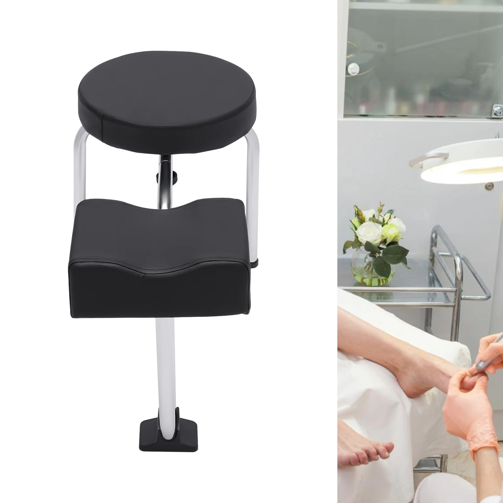 Pedicure descanso para os pés fezes altura ajustável cadeira de cuidados com os pés fezes prego estúdio spa móveis, preto prata design moderno