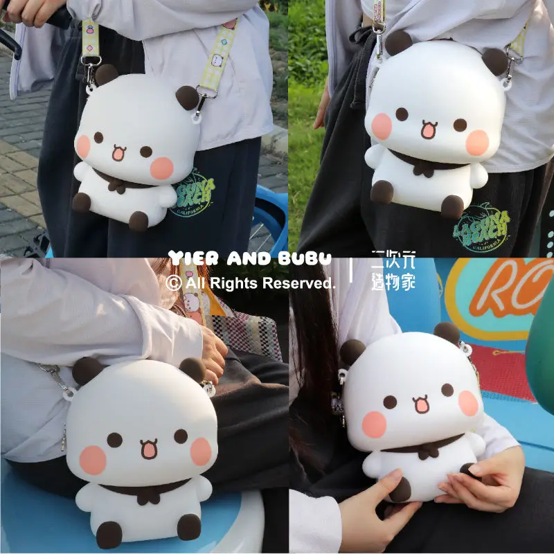 

Panda Bubu & Yier Silicone Crossbody Bag Cartoon Leisure Messenger Bag For Couples Mobile Phone Cover Toy Figure Accessory Bag